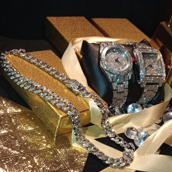 Luxury Silver Watch and Necklace Set